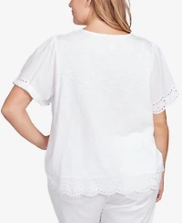 Ruby Rd. Plus Embroidered Sleeve Solid Top