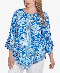Ruby Rd. Plus Bohemian Batik Floral Border Print Crepe Tunic Top