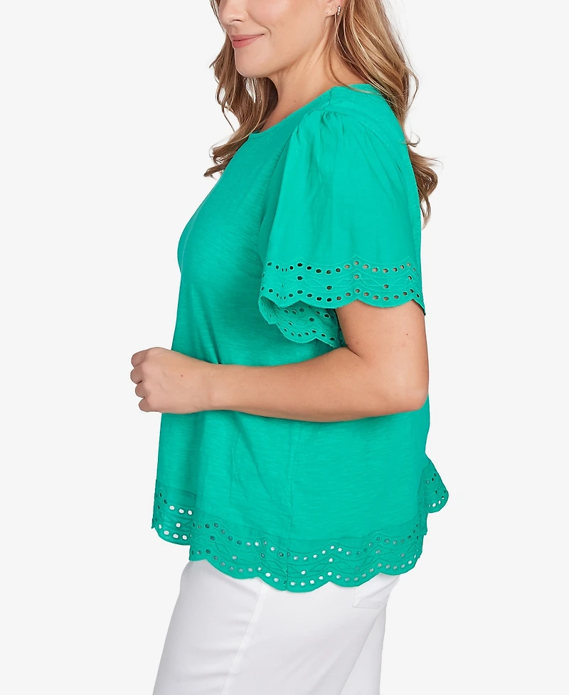 Ruby Rd. Plus Embroidered Sleeve Solid Top