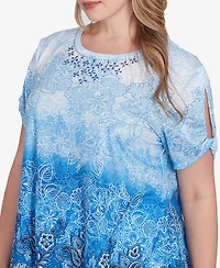 Ruby Rd. Plus Crystal Ombre Cold Shoulder Crew Neck Top