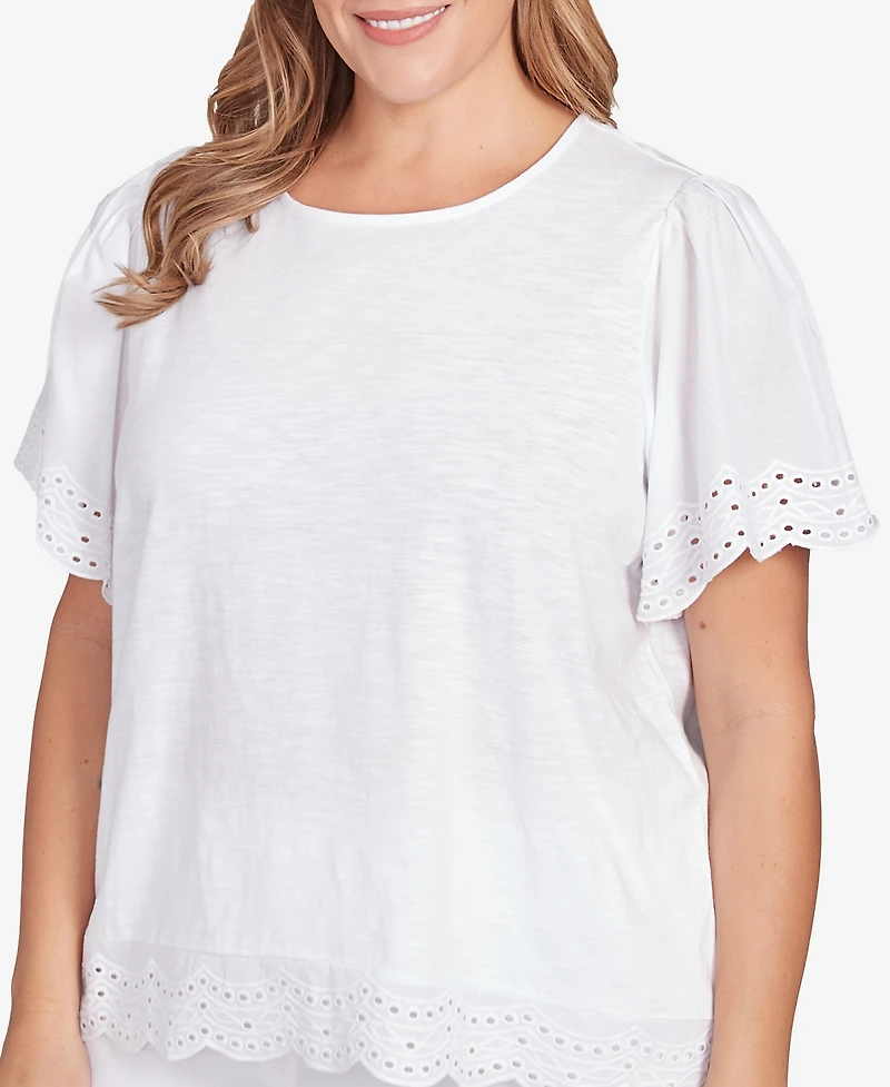 Ruby Rd. Plus Embroidered Sleeve Solid Top
