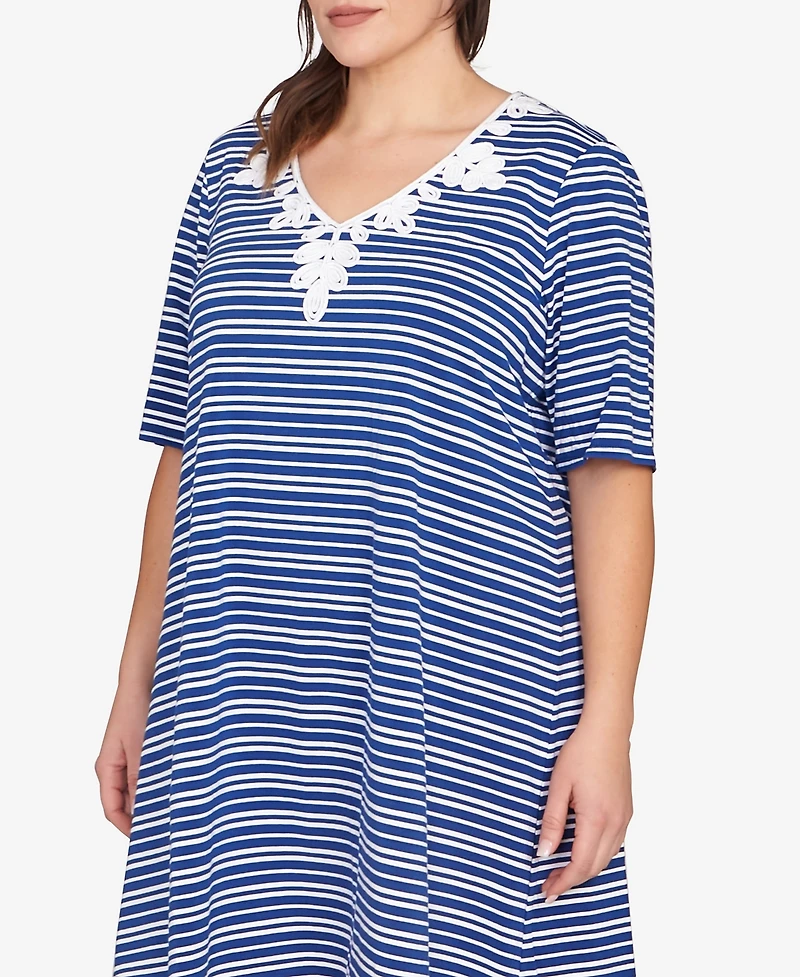 Ruby Rd. Plus Size Embroidered Stripe Knit Dress