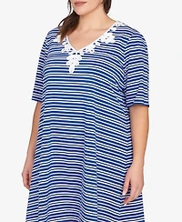 Ruby Rd. Plus Size Embroidered Stripe Knit Dress