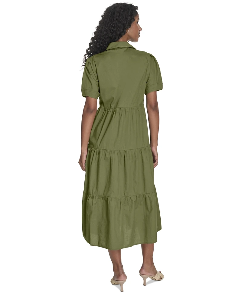 Calvin Klein Women's Cotton Tiered Midi Shirtdress