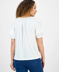 Style & Co Petite Mixed Trim Top, Exclusively at Macy's