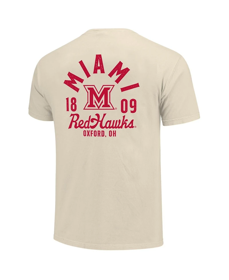 Image One Men's Cream Miami University RedHawks Comfort Colors Mascot Overlay T-Shirt