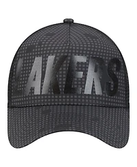 New Era Men's Black Los Angeles Lakers Midnight Ink Tonal A-Frame Trucker 9FORTY Adjustable Hat