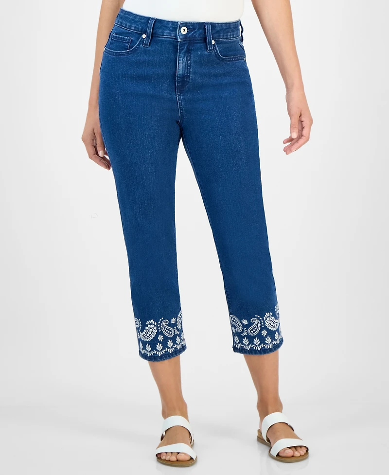 Style & Co Petite Embroidered-Hem Cropped Jeans, Exclusively at Macy's