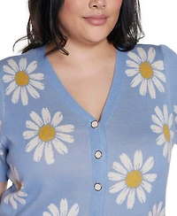 Belldini Plus Daisy Jacquard V-Neck Cardigan Sweater