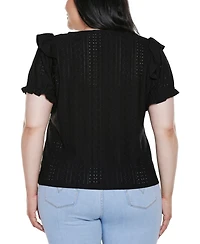 Belldini Plus Knit Eyelet Ruffle Sleeve Top