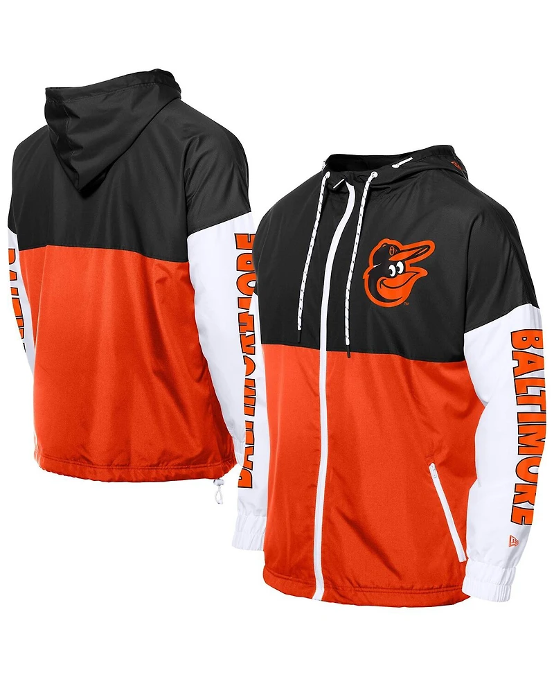 New Era Men's Orange/Black Baltimore Orioles Color Block Full-Zip Hoodie Windbreaker Jacket