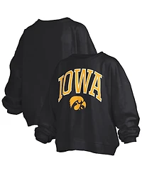 Pressbox Women's Black Iowa Hawkeyes Janise Arch Over Logo Waist Length Oversized Pullover Sweatshirt