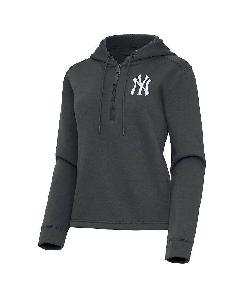 Antigua Women's Pewter New York Yankees Contemporary Quarter-Zip Hoodie