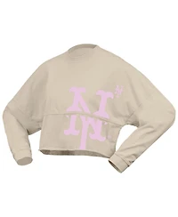 Fanatics Women's Cream New York Mets Floral Preppy Cropped Long Sleeve T-Shirt