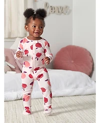 Gerber Baby Girls 4-Pack Snug Fit Footed Cotton Pajamas, Apple & Woodland Floral, 9M