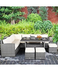 Gymax 7PCS Rattan Patio Sectional Sofa Set Conversation Set w/ Cushions