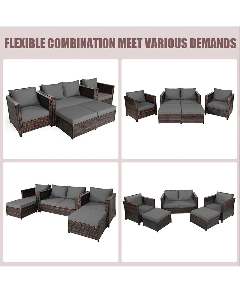 Gymax 5PCS Outdoor Patio Rattan Conversation Sofa Furniture Set w/ Cushions