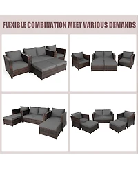 Gymax 5PCS Outdoor Patio Rattan Conversation Sofa Furniture Set w/ Cushions