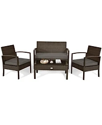 Gymax 8PCS Rattan Patio Conversation Set Outdoor Furniture Set Garden w/ Cushion