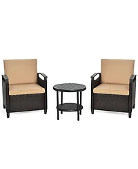 Gymax 3PCS Outdoor Wicker Bistro Set Patio Conversation Furniture Set w/ Cushions