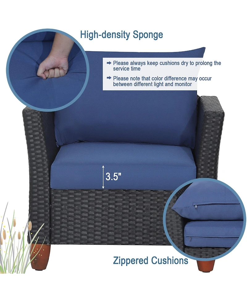 Gymax 3PCS Patio Rattan Conversation Furniture Set Yard Outdoor w/ Navy Cushions