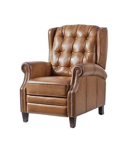 Silvia Button-tufted Genuine Leather Power Recliner with Solid Wood Legs