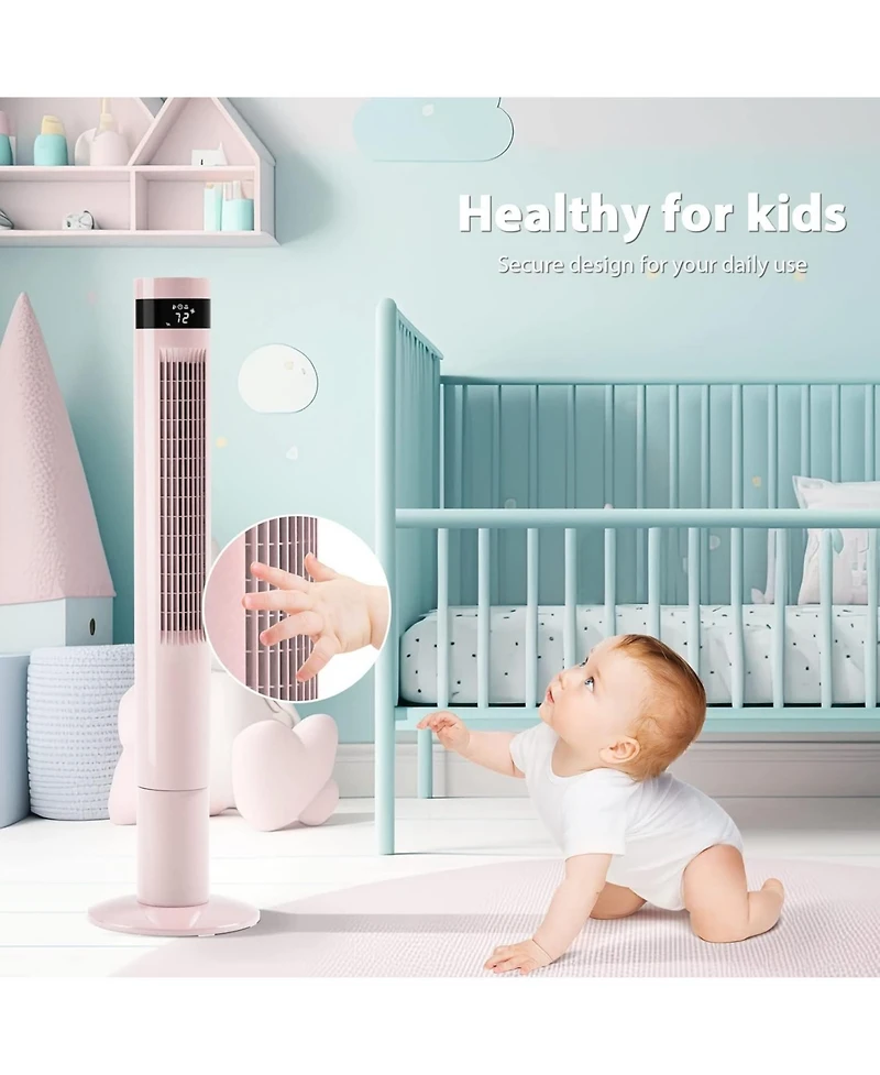 Cowsar Tower Fan Portable Floor Fans 85°Oscillating Fan 43'' Quiet Cooling 12H Timer Remote Control Standing Bladeless Electric 3 Speeds Wind 3 M