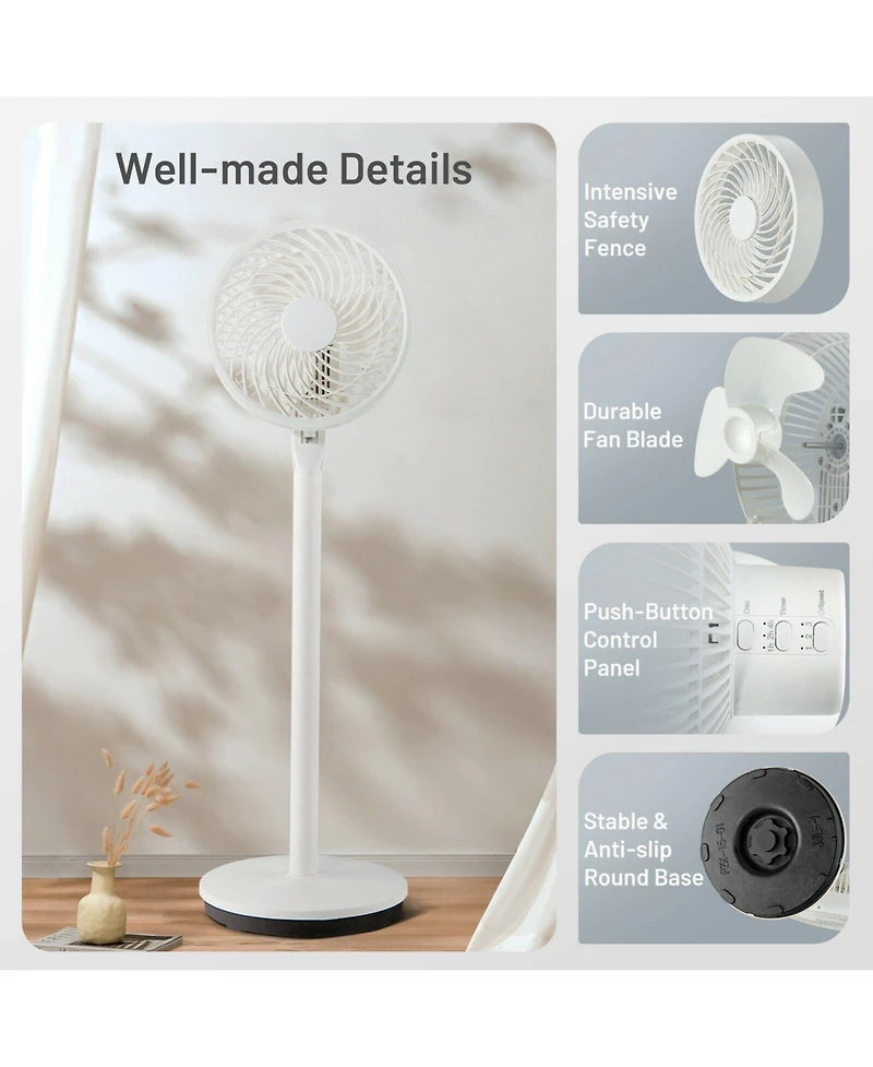 9 Inch Portable Oscillating Pedestal Floor Fan with Adjustable Heights and Speeds