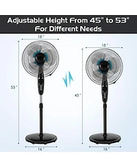 16 Inches Adjustable Height Fan with Quiet Oscillating Stand for Home and Office