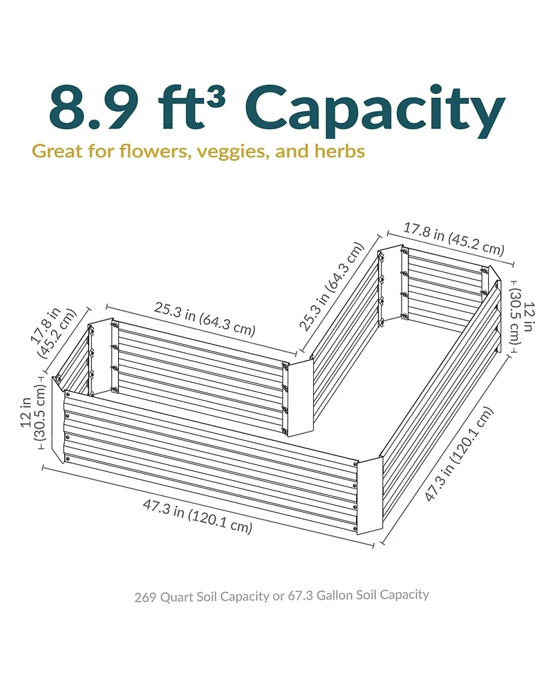 Galvanized Steel L-Shaped Raised Garden Bed