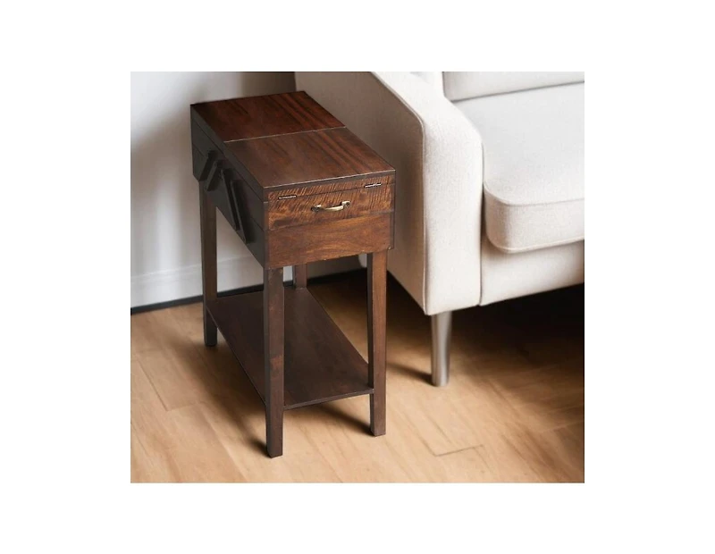 Solid Wood Rectangular End Table With Drawer And Shelf