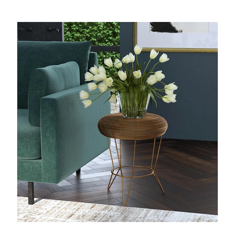 Contemporary Round Top End Table with Wire Base for Living Room