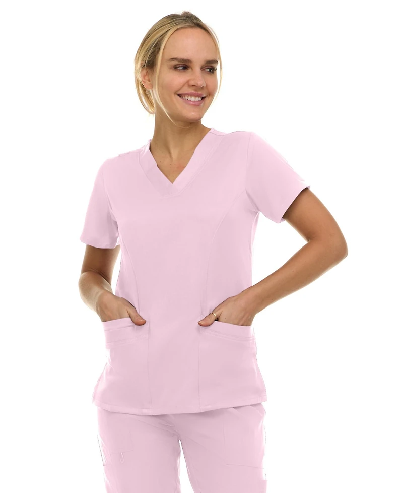Medichic Women's Eleanor 3-Pocket Stretch V-Neck Scrub Top Shocking Pink Medium
