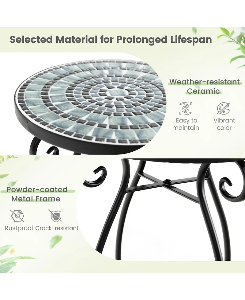 Small Plant Stand with Weather Resistant Ceramic Tile Tabletop
