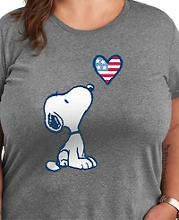 Hybrid Apparel Plus Size Peanuts Snoopy American Flag Heart Graphic T-Shirt