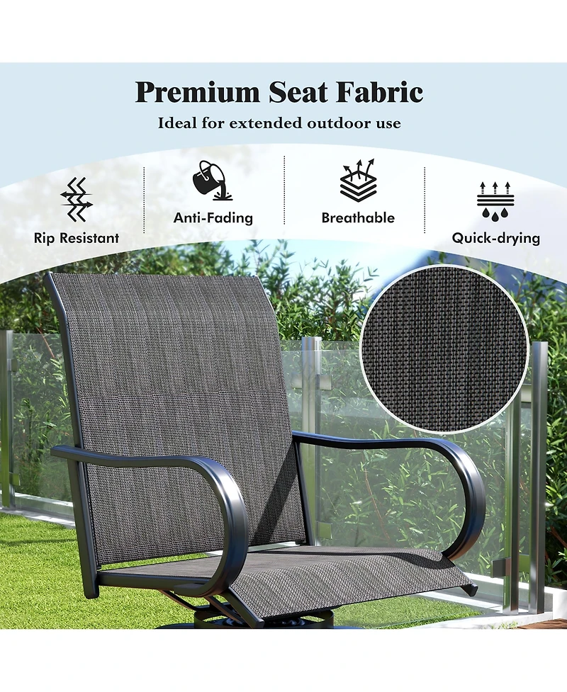 Gymax Outdoor Swivel Bar Stool Set of 2 w/Breathable Fabric and Heavy Duty Metal Frame Navy