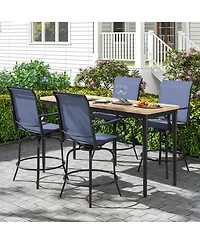 Gymax Outdoor Swivel Bar Stool Set of 2 w/Breathable Fabric and Heavy Duty Metal Frame Navy
