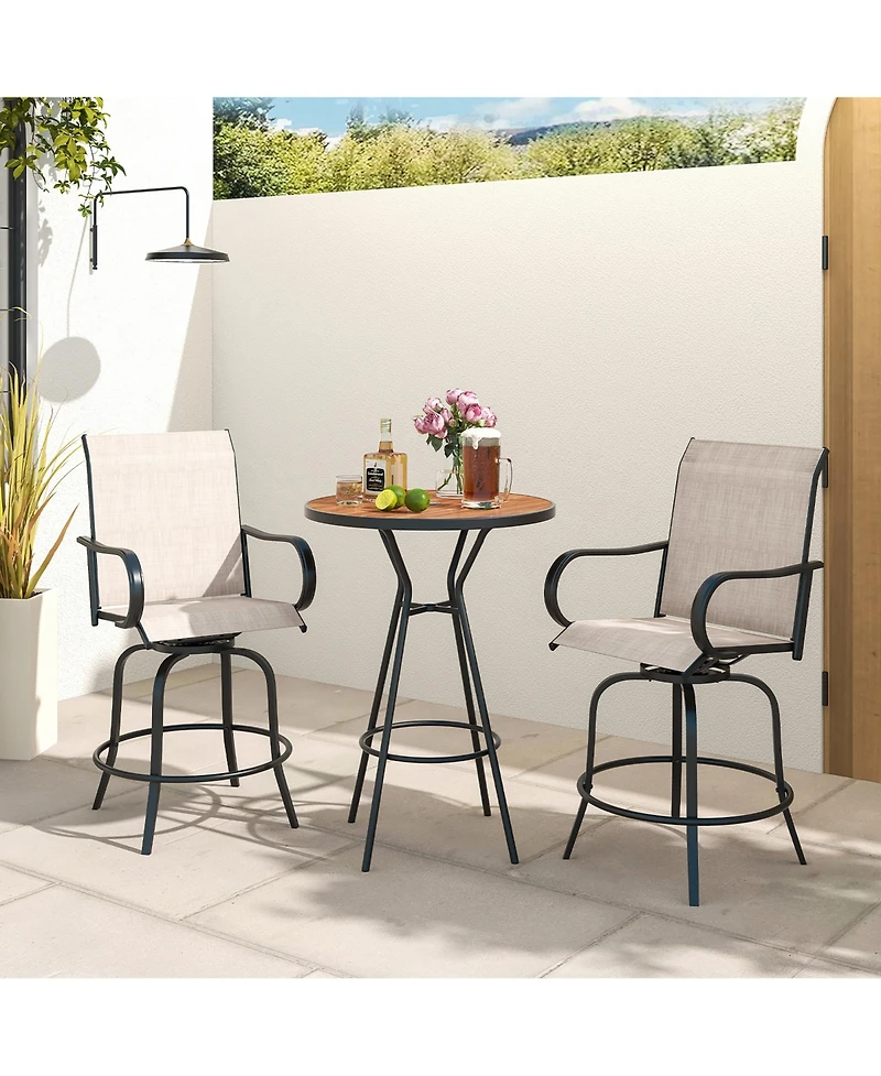 Gymax Outdoor Swivel Bar Stool Set of 2 w/Breathable Fabric and Heavy Duty Metal Frame Navy