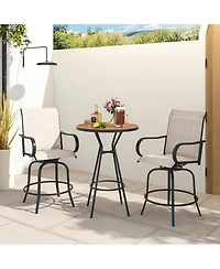 Gymax Outdoor Swivel Bar Stool Set of 2 w/Breathable Fabric and Heavy Duty Metal Frame Navy