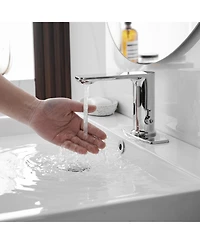Automatic Sensor Touchless Single Hole Bathroom Sink Faucet With Temperature Mixing Valve In