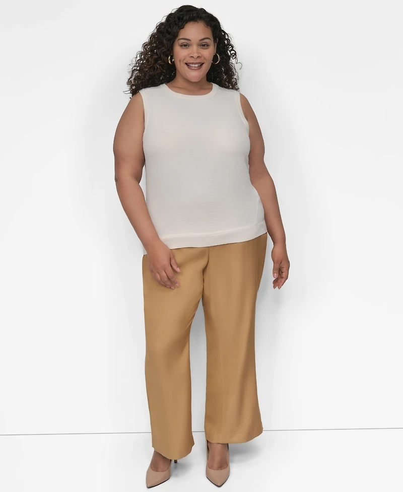 Dkny Plus Mix-Media Sleeveless Sweater Top
