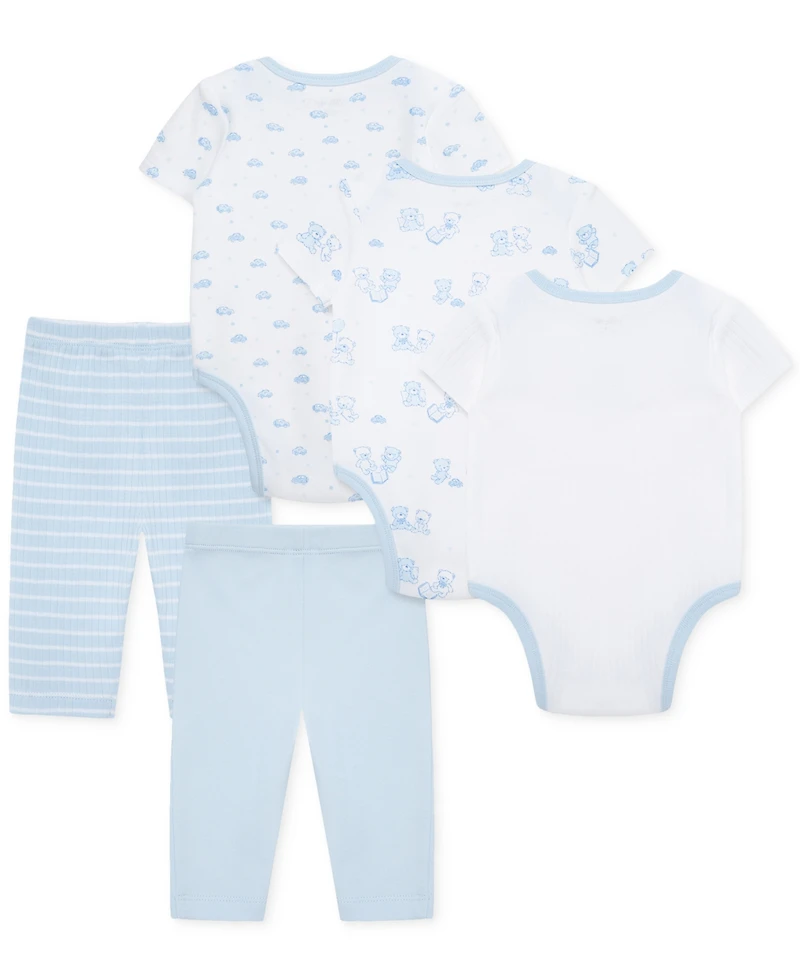 Little Me Baby Boys Cotton Bears Bodysuits & Pants, 5 Piece Set