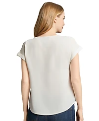 Jones New York Petite Round-Neck Side-Button Short-Sleeve Top
