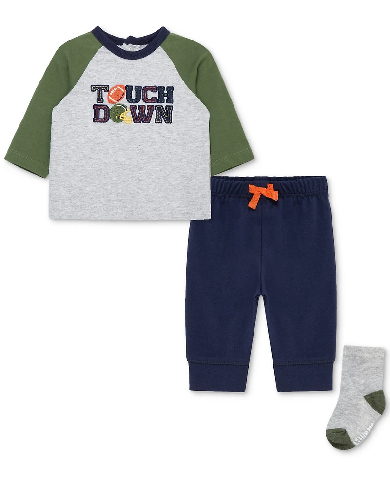 Little Me Baby Boys Football T-Shirt, Jogger Pants & Socks, 3 Piece Set