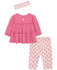 Little Me Baby Girls Cotton Bellflower Headband, Tiered Tunic & Leggings, 3 Piece Set
