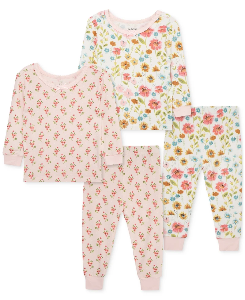 Little Me Baby Girls Floral Pajamas, 4 Piece Set