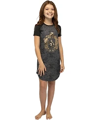 Harry Potter Girls Foil Print Hogwarts House Crest Short-Sleeve Raglan Nightgown Pajama