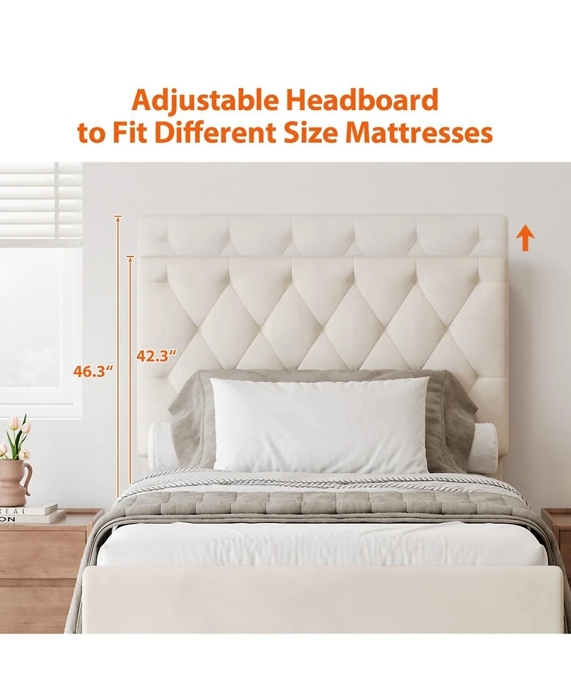 Velvet Platform Bed with Trundle and Tufted Headboard