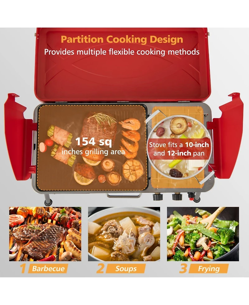 2-in-1 Gas Camping Grill and Stove with Detachable Legs