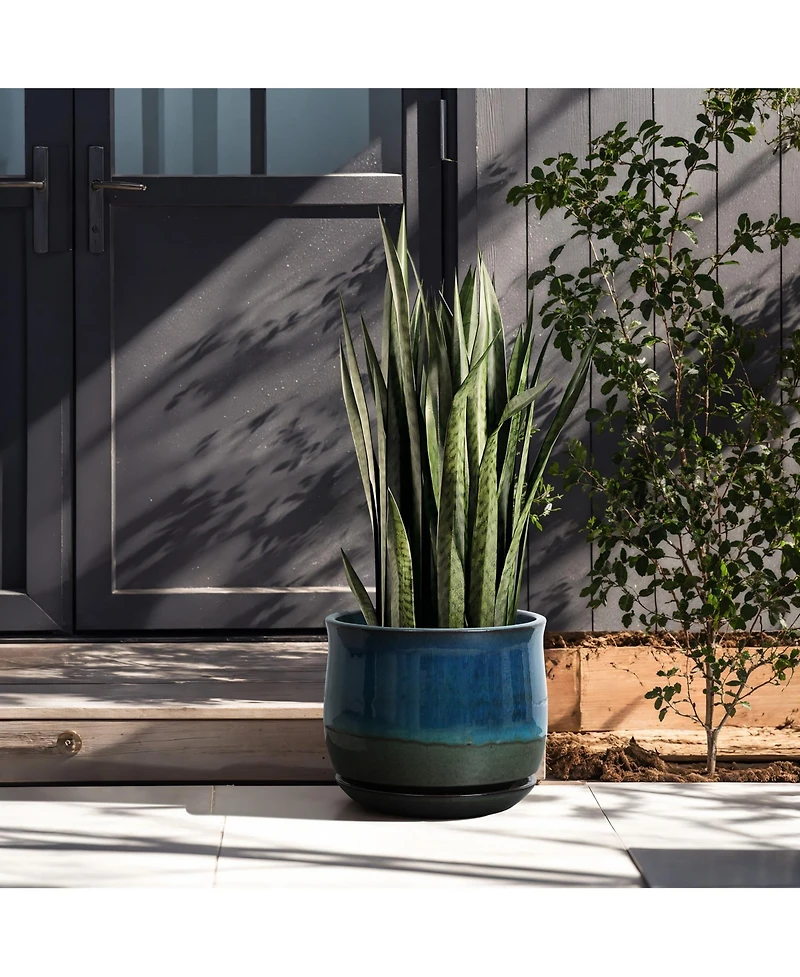 LuxenHome Blue and Green Ombre Round Decorative Ceramic Planter Pot